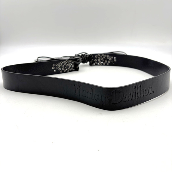 2004 Harley Davidson Black Genuine Leather Studded Logo Tassel Belt L 36.5-56.5\